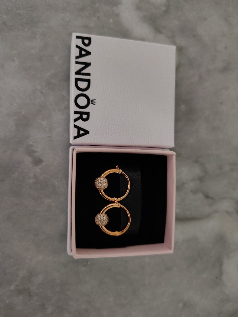Pandora Rosegold Sparkle Ball Hoop Earrings - Pink Box - Picture 2 of 4